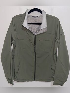 Eddie Bauer Travex Jacket Womens XL Full Zip Hiking  Olive Green Outdoor *Flaw